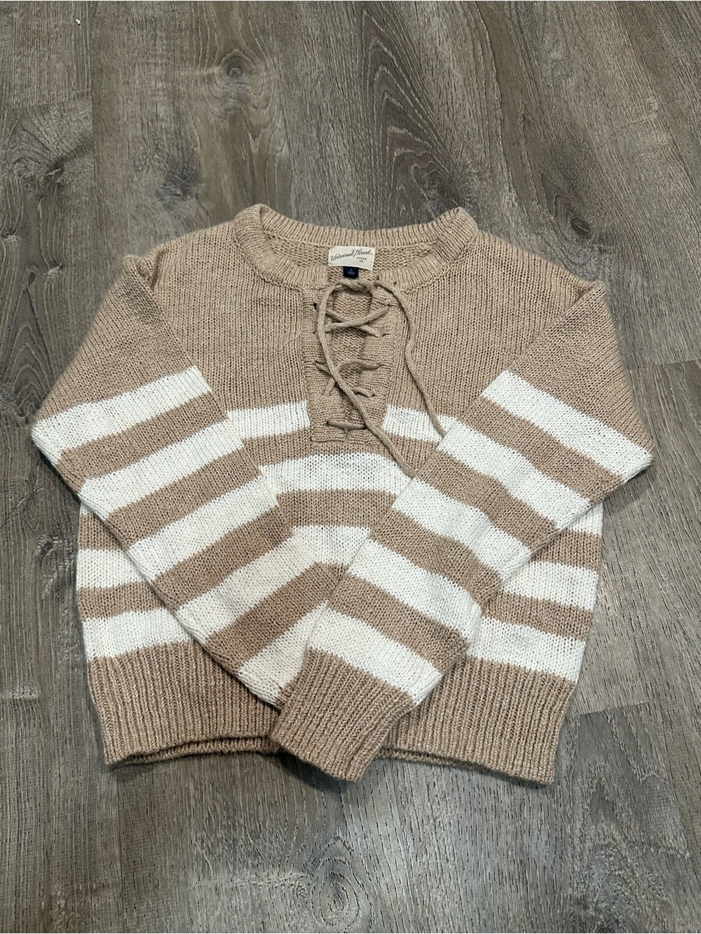 🌸4/$20 Universal Thread Lace-Up Striped Crewneck Sweater - Beige & Cream